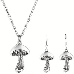 NEW silver plated zinc alloy mushroom pendant necklace and french hook dangle